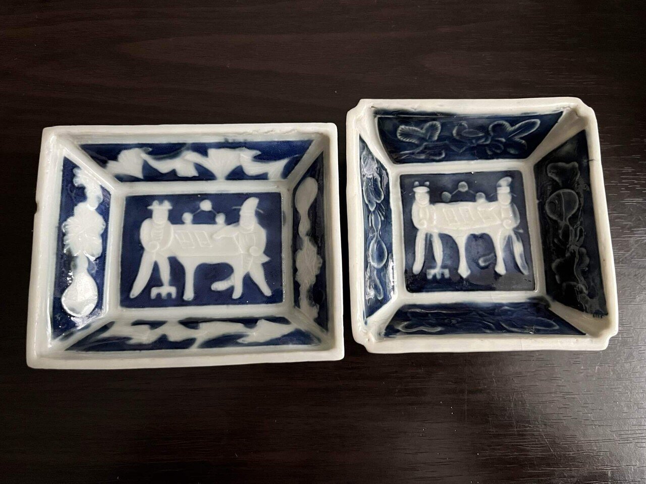 小皿 5枚 染付 変わり柄 慶雲年製 春日 御水茶屋 窯傷 欠け 成化年製古伊万里染付雲龍文中皿 5枚 [B22473] 古伊万里