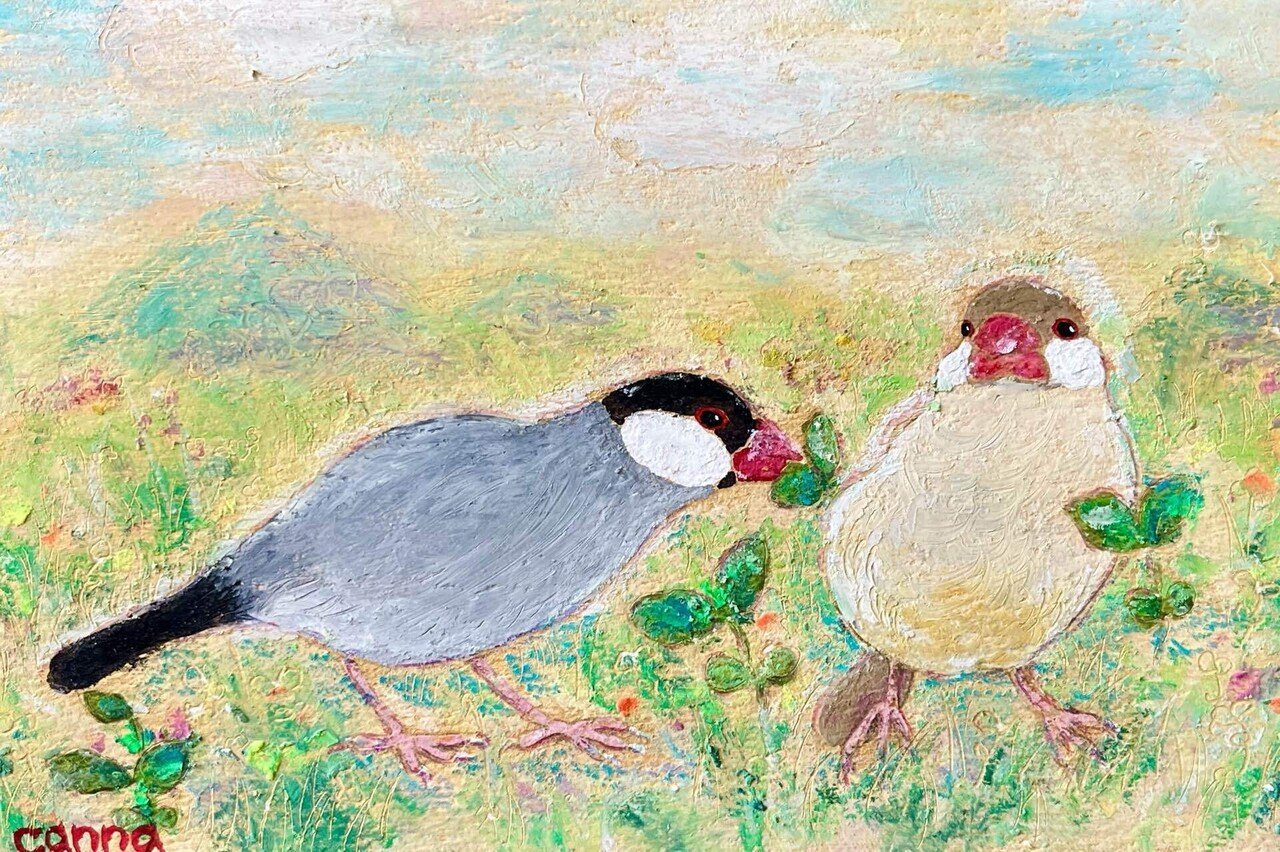 文鳥イラスト「野原」｜カンナ