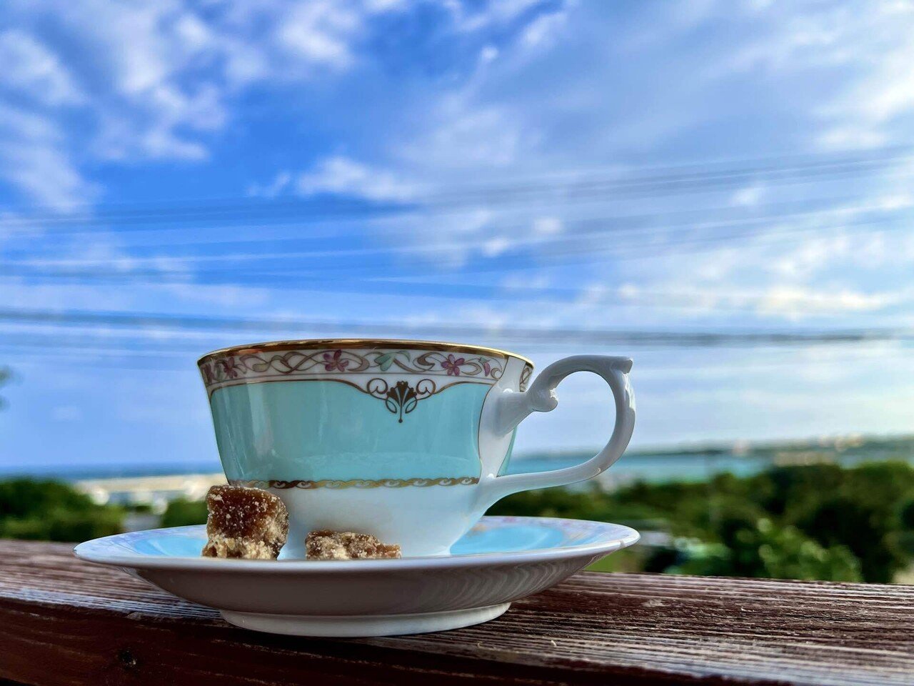 青空と海を背景に カフェブレイク ミーちゃん In Okinawa Note