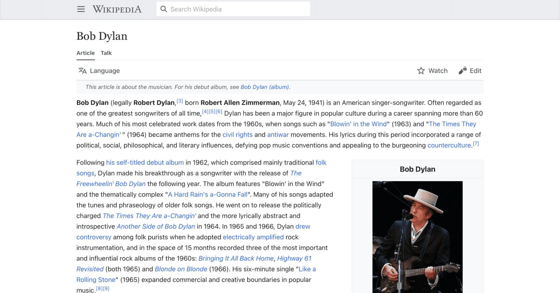 ボブ・ディラン】英語版ウィキペディアを日本語で読む【Bob Dylan