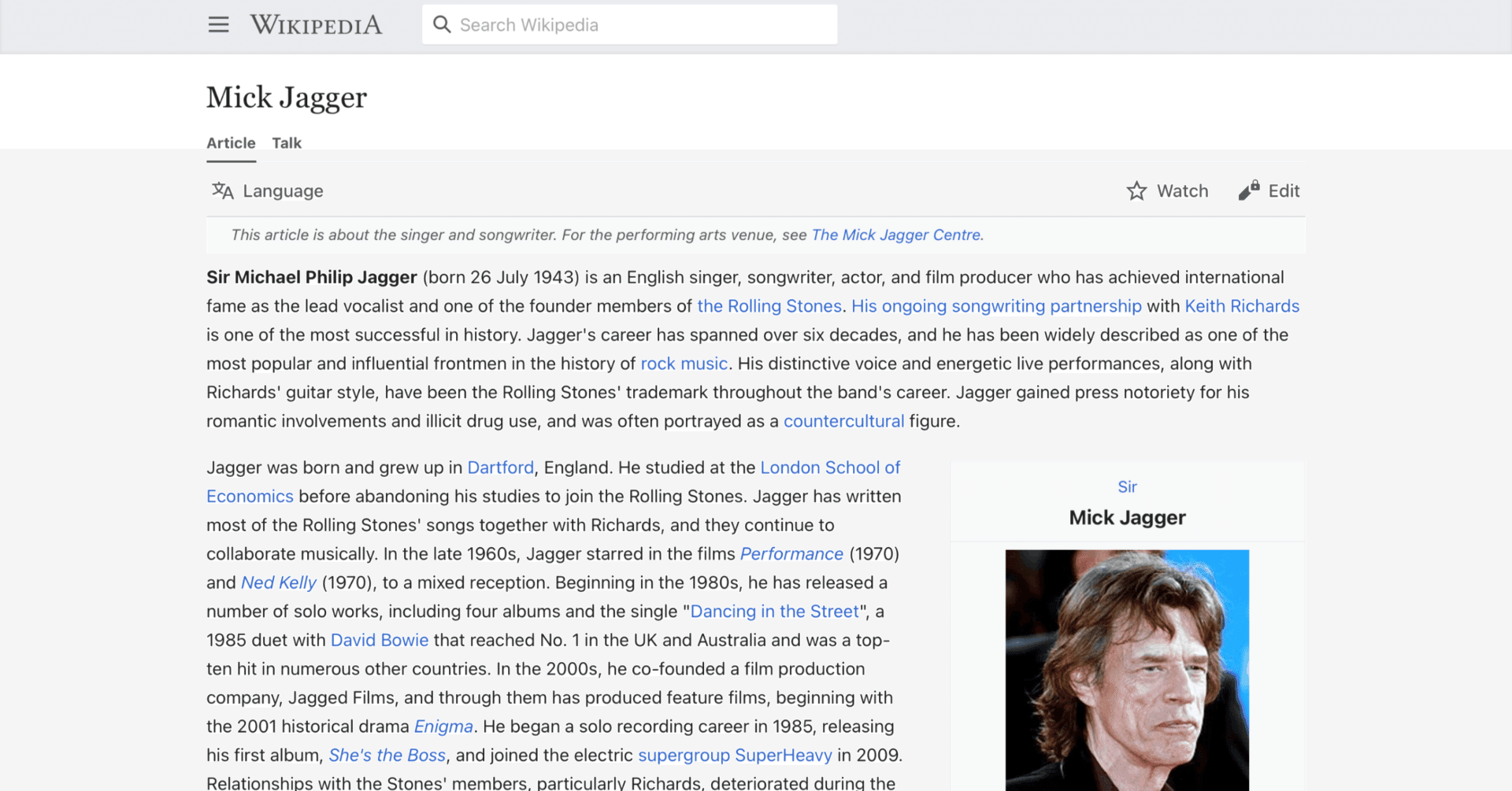 ミック・ジャガー】英語版ウィキペディアを日本語で読む【Mick Jagger】｜英語de洋楽（英語でAI／英語で洋楽）