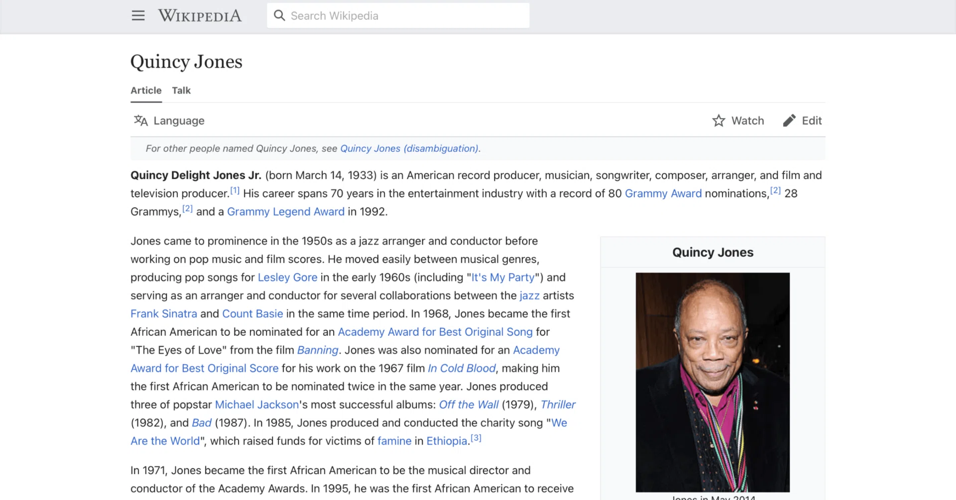 クインシー・ジョーンズ】英語版ウィキペディアを日本語で読む【Quincy 