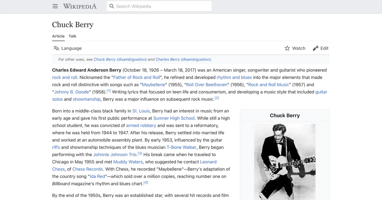 チャック・ベリー】英語版ウィキペディアを日本語で読む【Chuck Berry