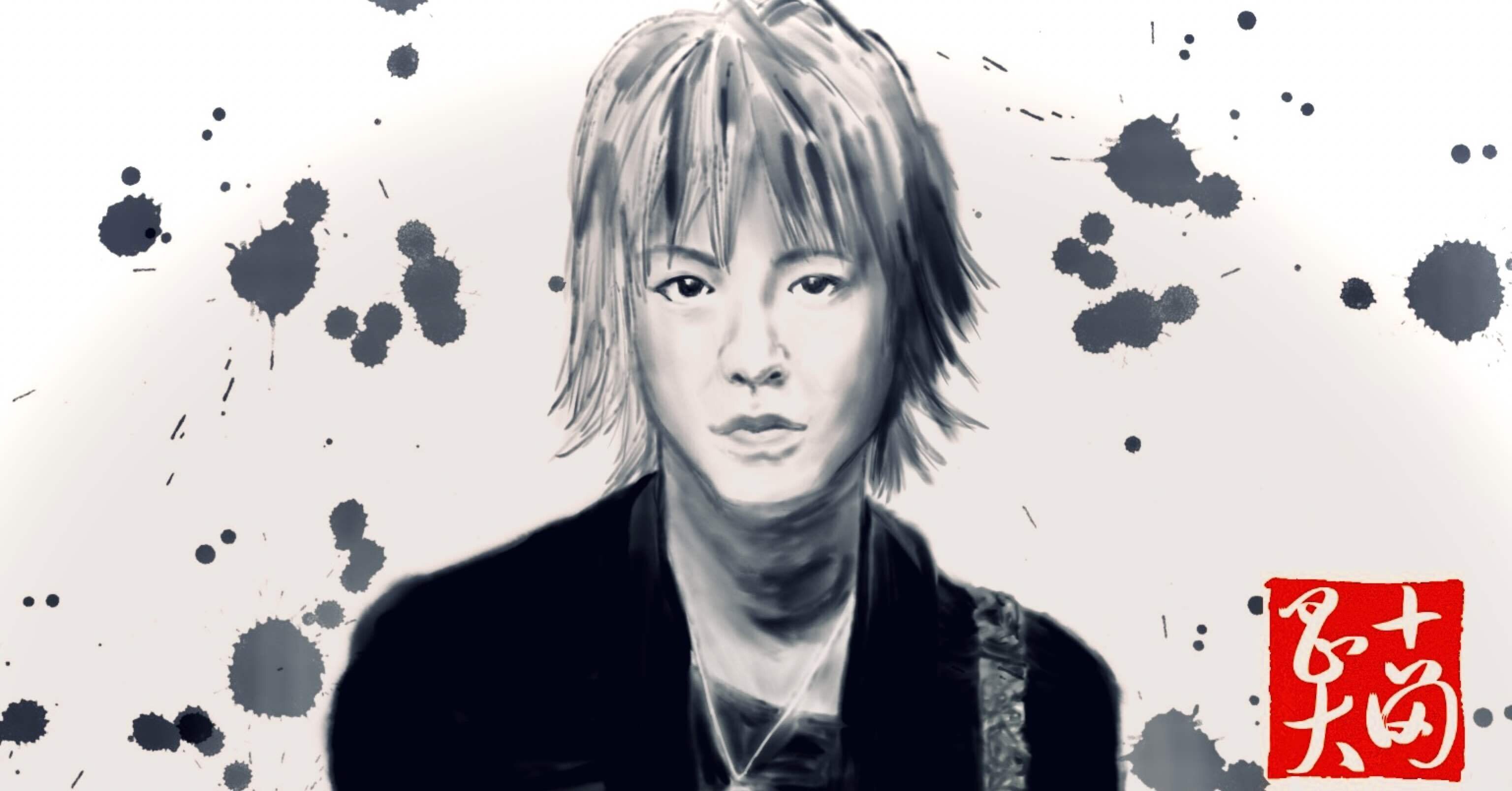 GLAYのJIROさんを水墨画で描いてみました｜GLAY大好き水墨画アート