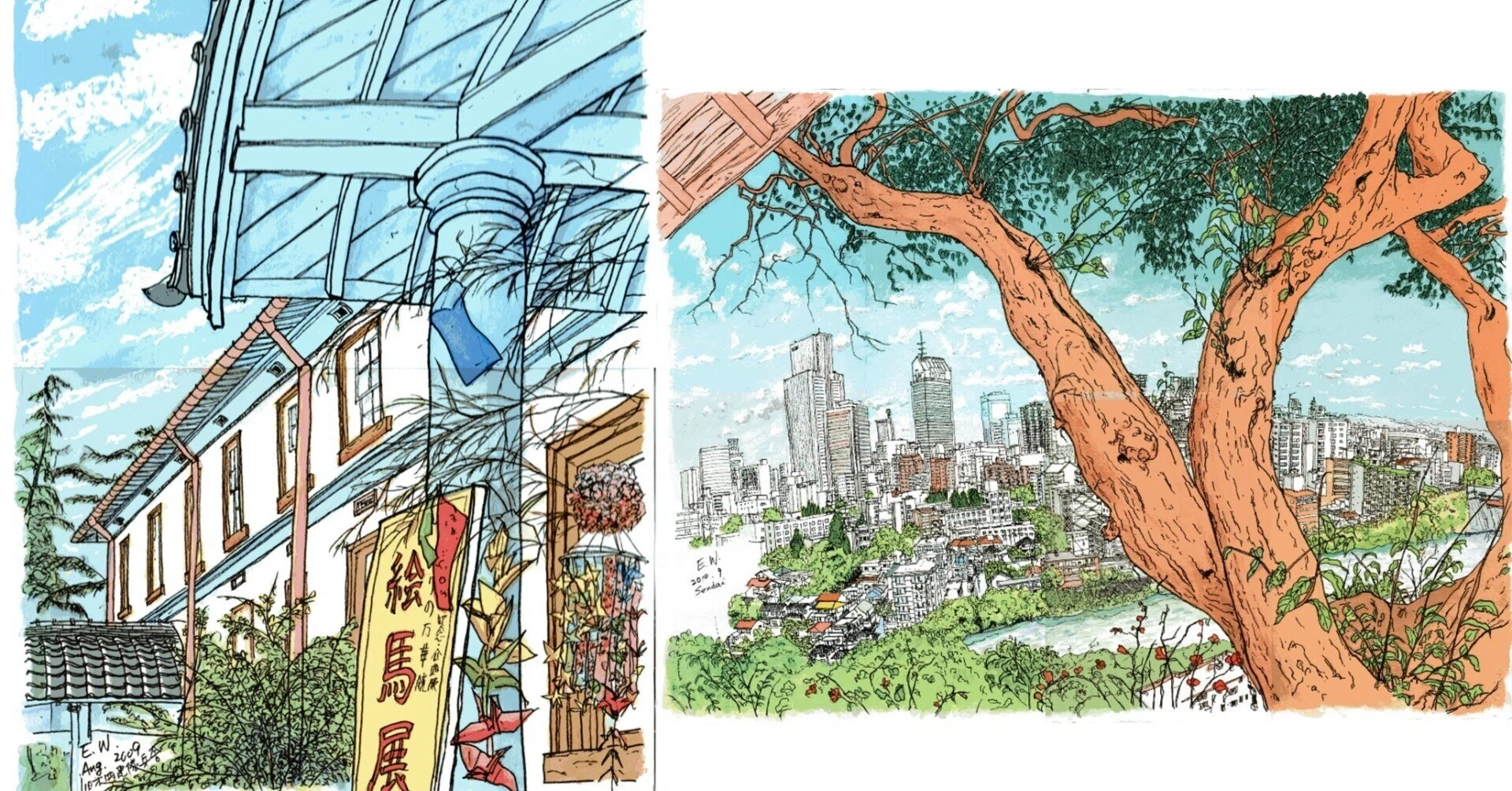 私のスケッチポイント／作品紹介あれこれ＞ 榴ヶ岡公園と愛宕神社の