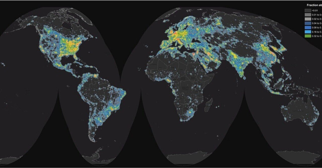 夜空の明るさ世界地図：The new world atlas of artificial night sky