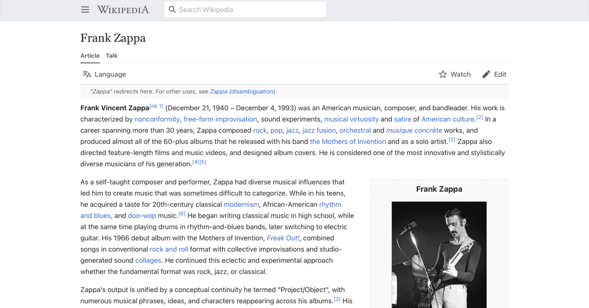 フランク・ザッパ】英語版ウィキペディアを日本語で読む【Frank Zappa】｜英語de洋楽（英語でAI／英語で洋楽）