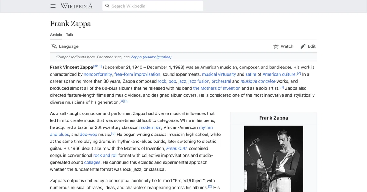 フランク・ザッパ】英語版ウィキペディアを日本語で読む【Frank Zappa 