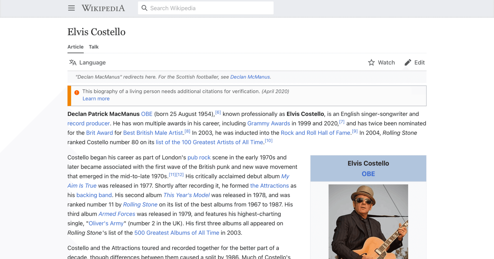 エルヴィス・コステロ】英語版ウィキペディアを日本語で読む【Elvis Costello】｜英語de洋楽（英語でAI／英語で洋楽）