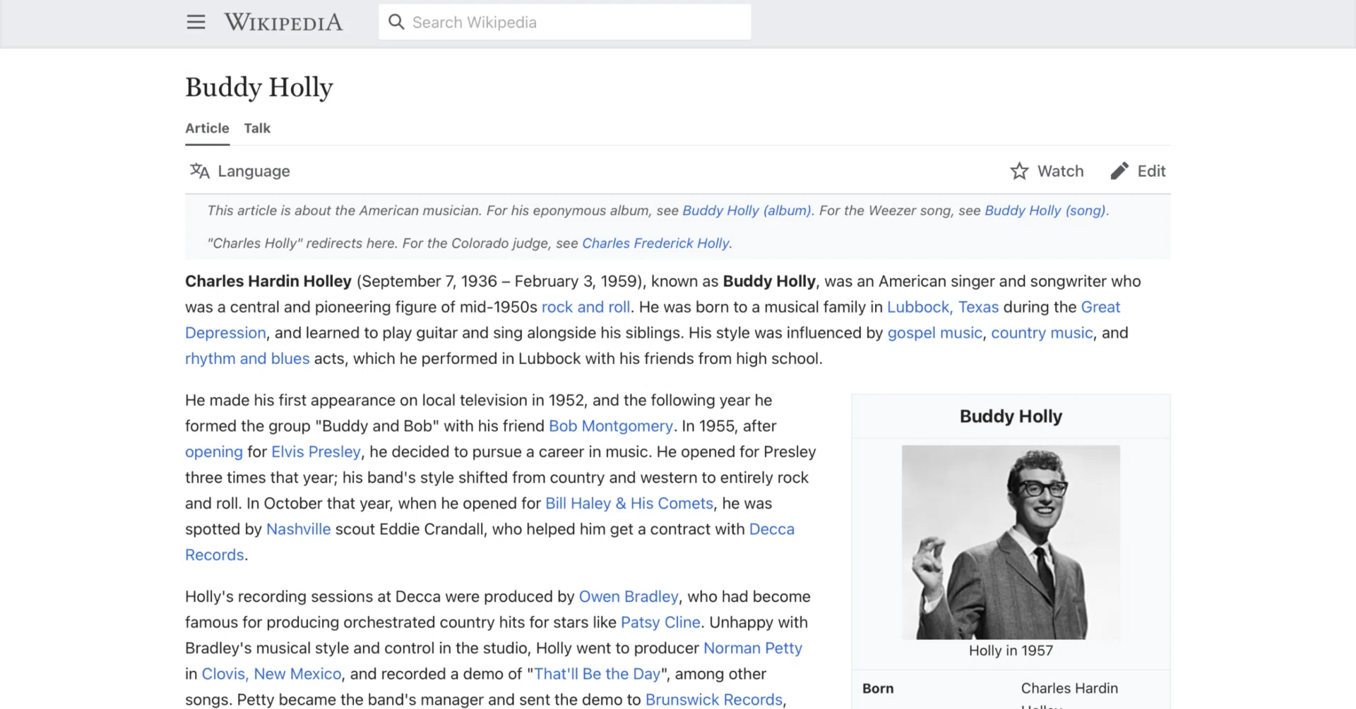 バディ・ホリー】英語版ウィキペディアを日本語で読む【Buddy Holly