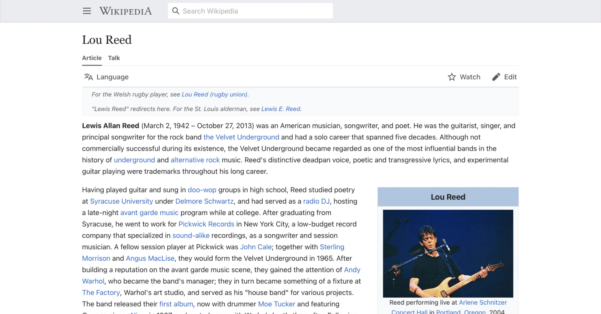 ルー・リード】英語版ウィキペディアを日本語で読む【Lou Reed】｜英語 