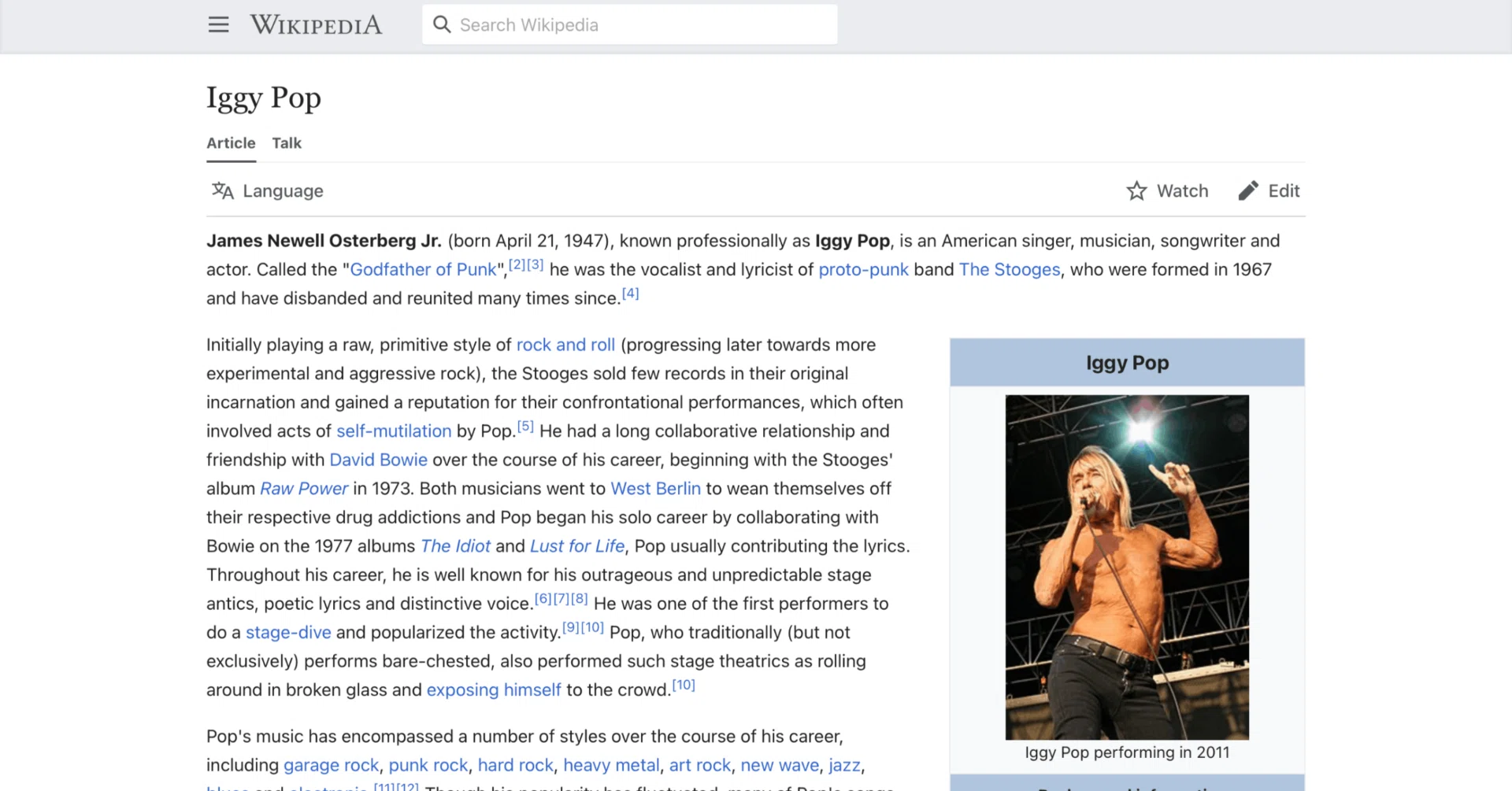 イギー・ポップ】英語版ウィキペディアを日本語で読む【Iggy Pop 