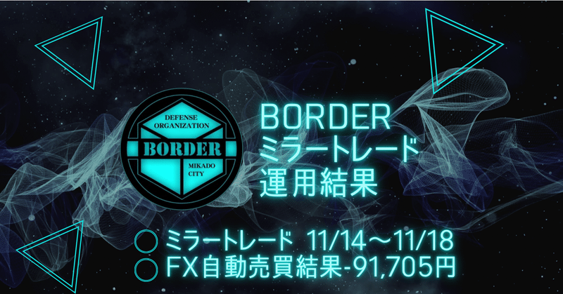 BORDERミラートレード 11/14～11/18 FX自動売買結果-91,705円