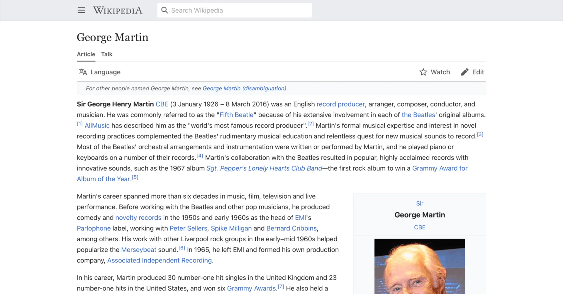 ジョージ・マーティン】英語版ウィキペディアを日本語で読む【George