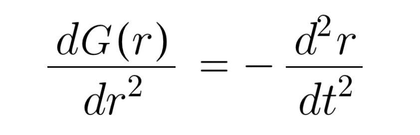 私の重力場方程式 地球などの天体中心からの距離をr そこの重力場の大きさをG(r) とすると 以下の式が成り立つ。 重力線密度勾配が重力加速度
