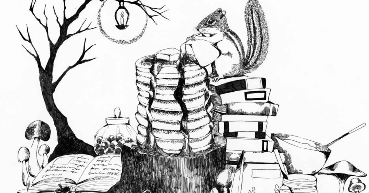 ペン画 イラスト リスのパンケーキ作り｜nerko（ネルコ）@水彩イラスト