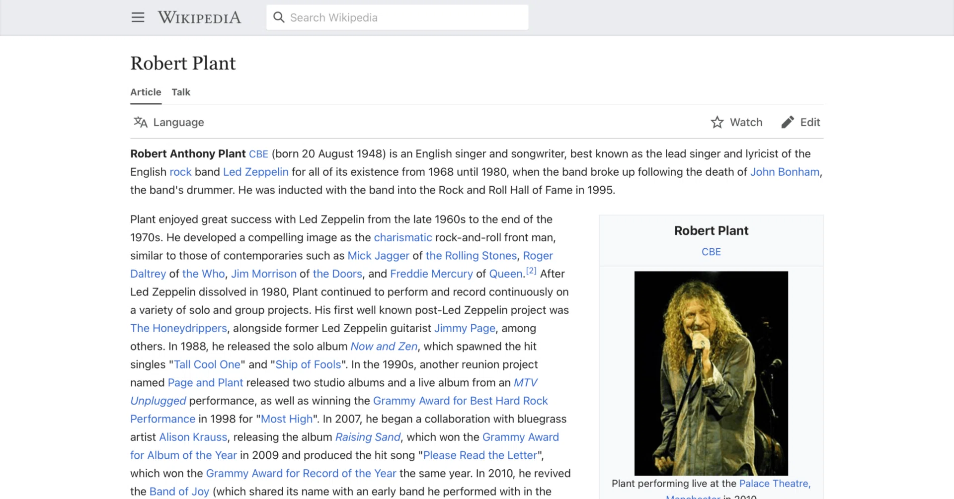 ロバート・プラント】英語版ウィキペディアを日本語で読む【Robert