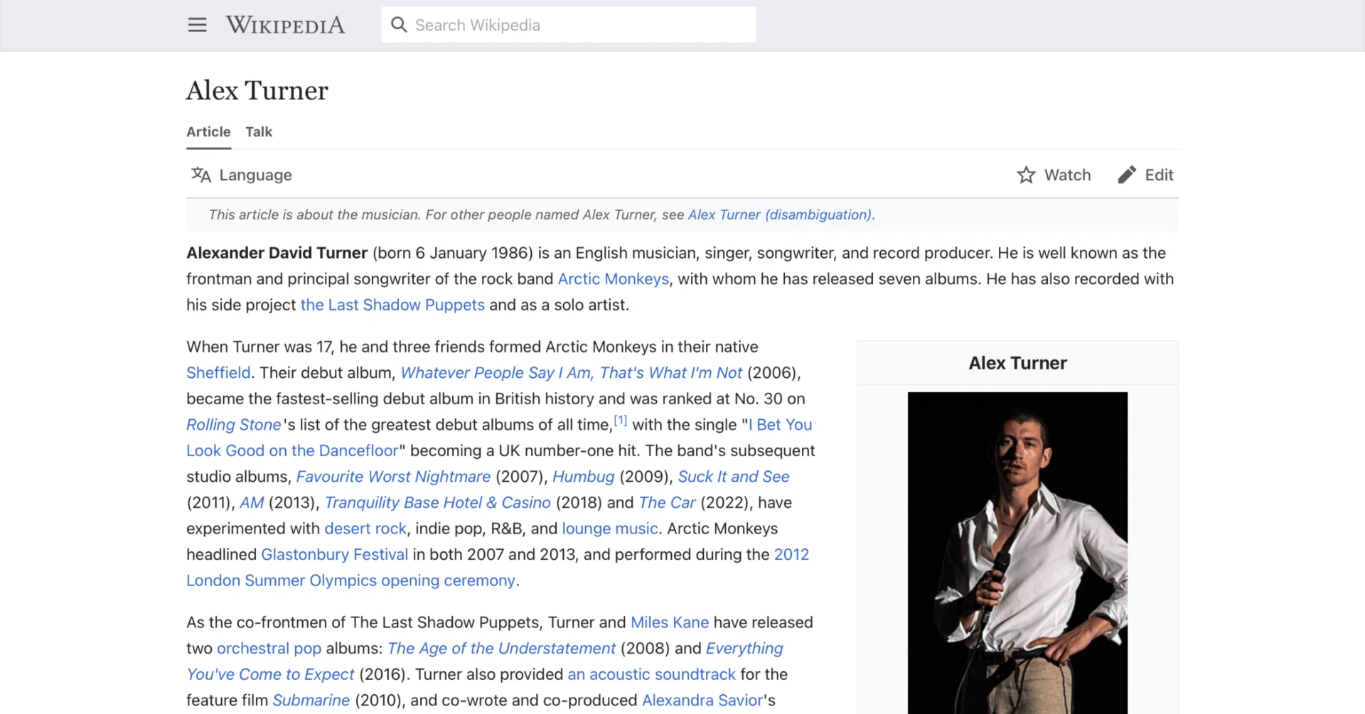 アレックス ターナー 英語版ウィキペディアを日本語で読む Alex Turner 英語de洋楽 Note