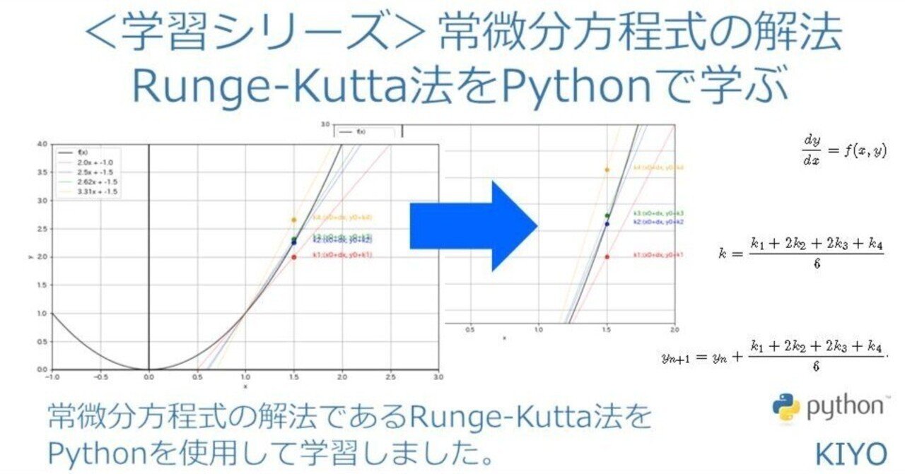 ＜学習シリーズ＞常微分方程式の解法：RungeKutta法をPythonで学ぶ｜KIYO
