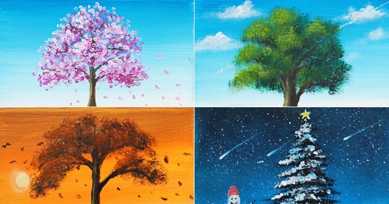 スケッチ画（春夏秋冬）四季 アクリル絵の具で「四季の風景」を描いてみた｜junya_art
