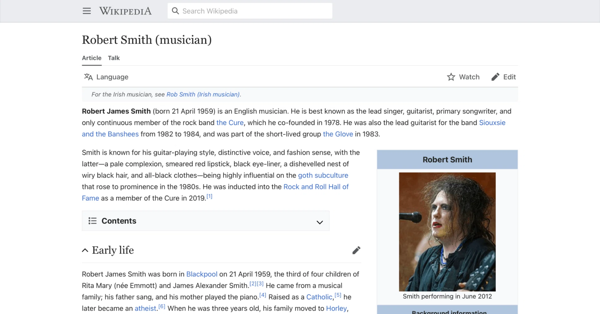 ロバート・スミス】英語版ウィキペディアを日本語で読む【Robert Smith 