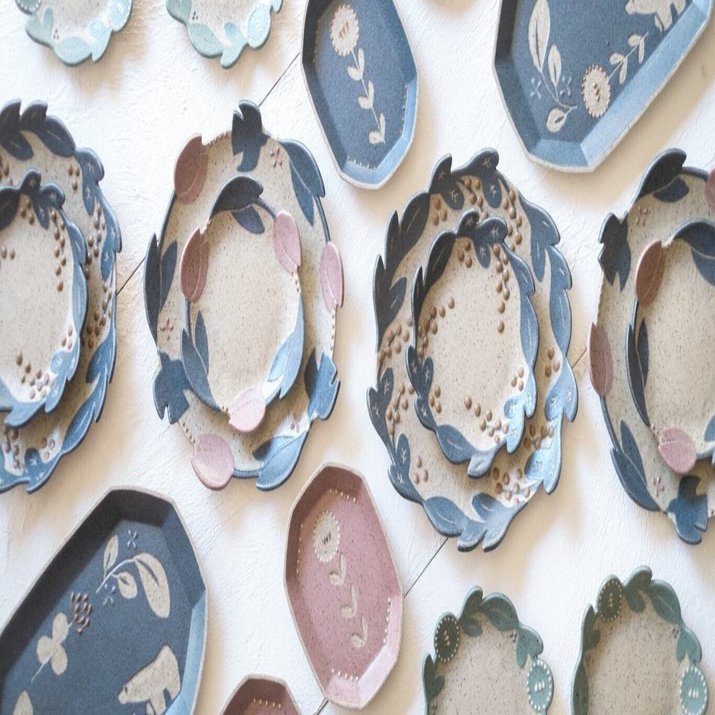 苔色工房　プレート　2枚セット　作家　陶芸　田中遼馬 特集・苔色工房〜おいしいパンのように、毎日に小さな幸せを〜】｜手紙社