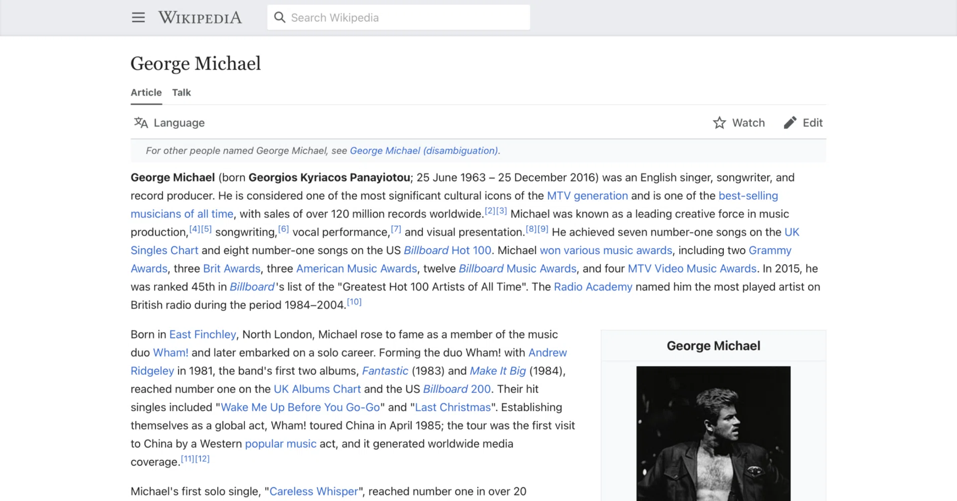 ジョージ・マイケル】英語版ウィキペディアを日本語で読む【George 