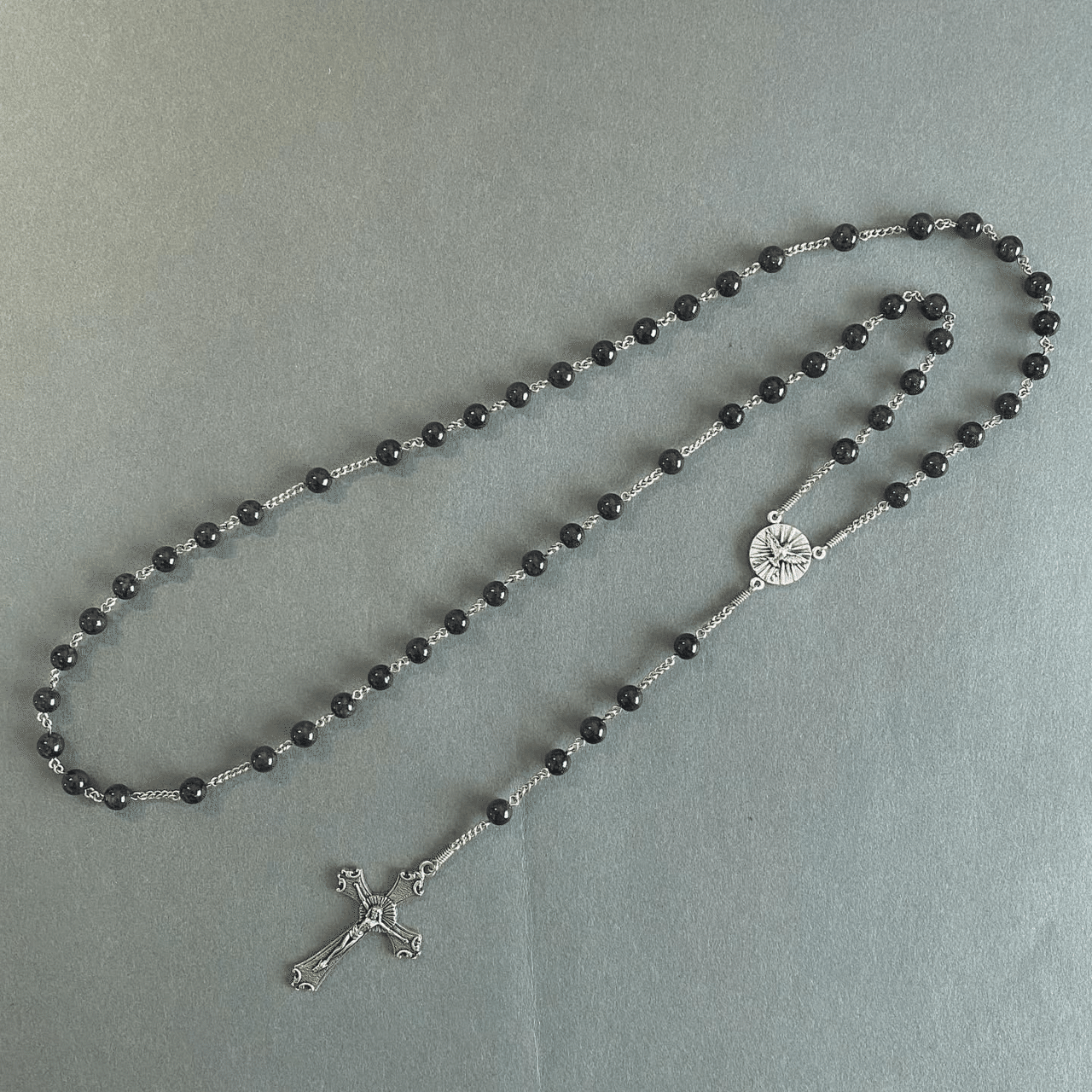長崎編み＊聖霊と黒翡翠のロザリオ｜長崎編みロザリオ HANA＊AKARI