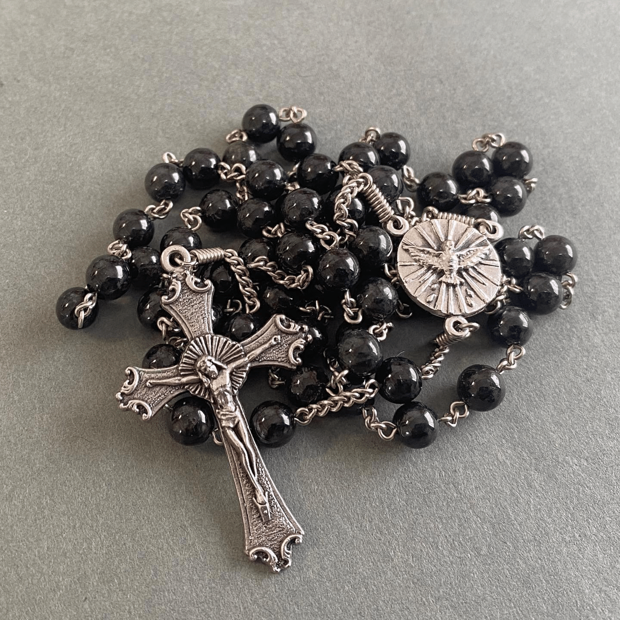 長崎編み＊聖霊と黒翡翠のロザリオ｜長崎編みロザリオ HANA＊AKARI