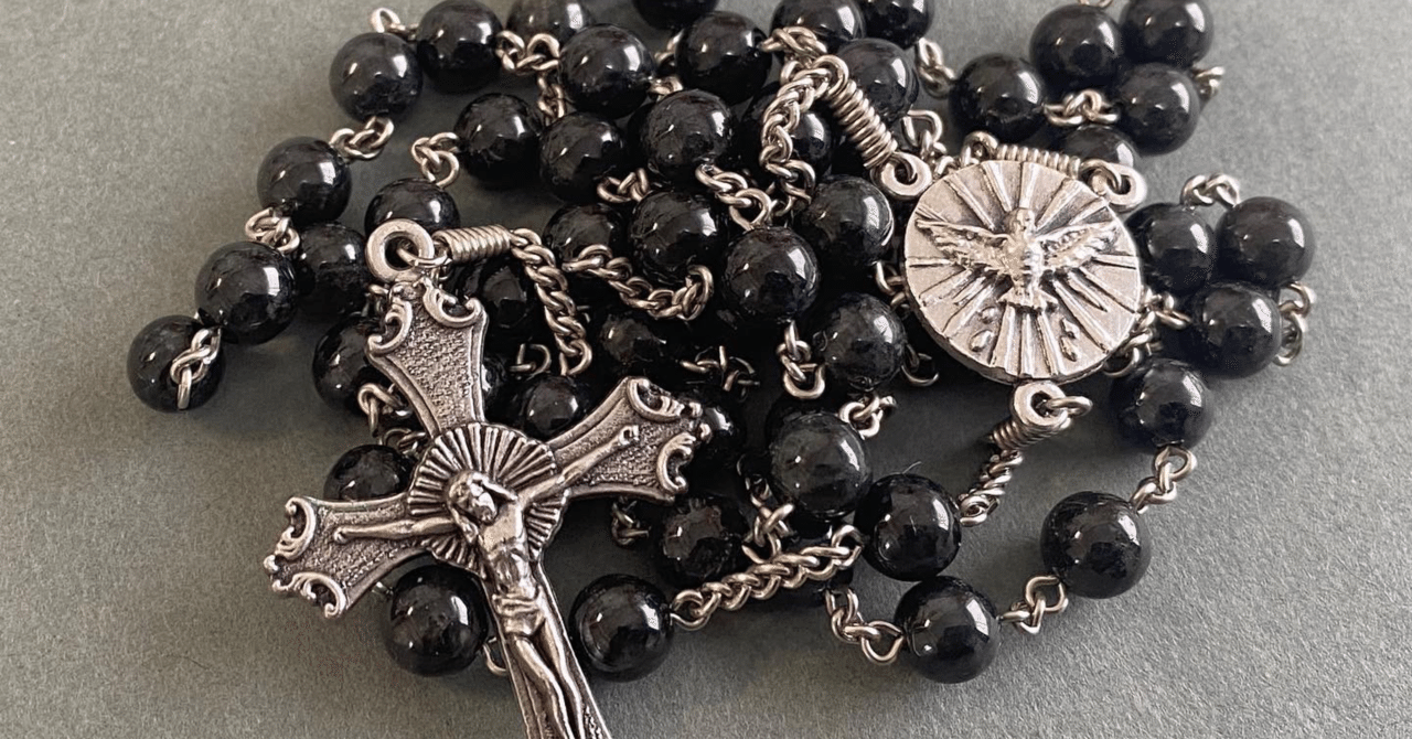 長崎編み＊聖霊と黒翡翠のロザリオ｜長崎編みロザリオ HANA＊AKARI