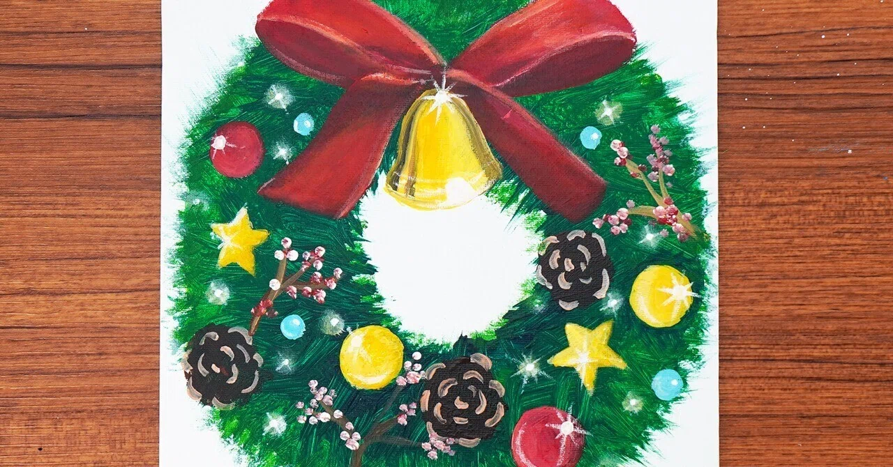 アクリル絵の具で「クリスマスリース🎄」を描いてみた｜junya_art