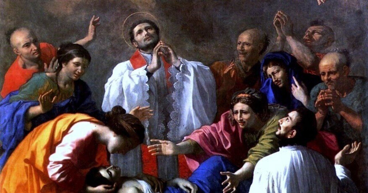 日本の鹿児島で住人の娘を蘇生させる聖フランチェスコ・ザビエル