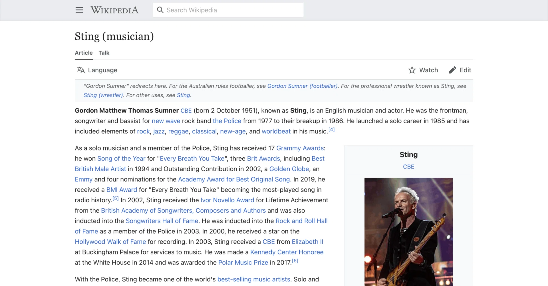 スティング】英語版ウィキペディアを日本語で読む【Sting】｜英語de 