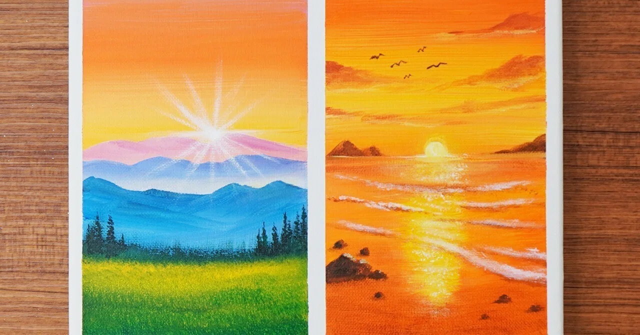 アクリル絵の具で「朝日と夕日」を描いてみた｜junya_art