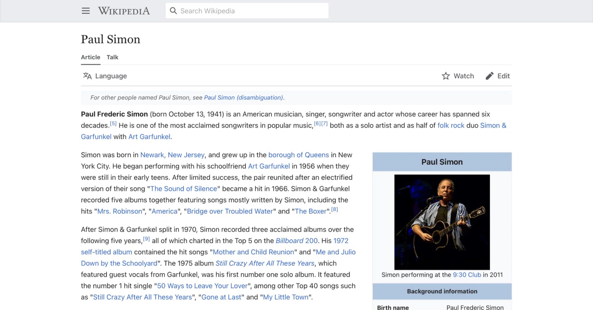ポール・サイモン】英語版ウィキペディアを日本語で読む【Paul Simon 