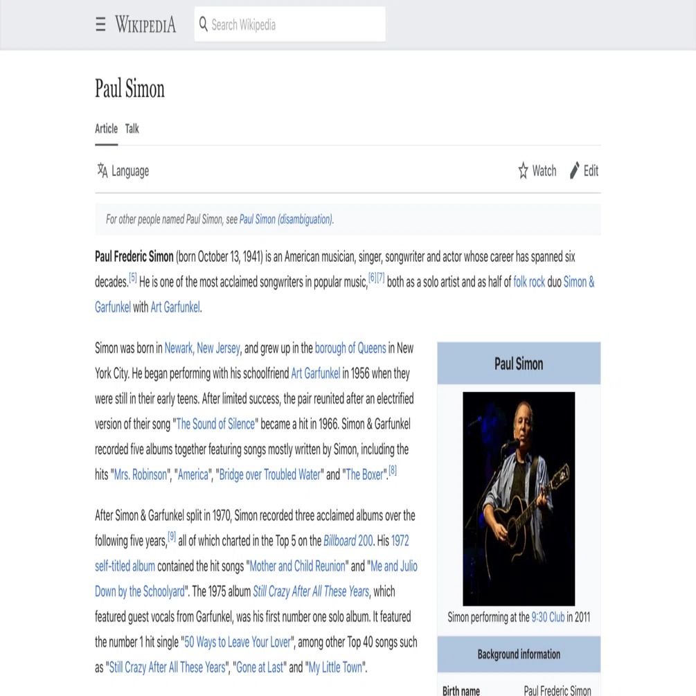 ポール・サイモン】英語版ウィキペディアを日本語で読む【Paul Simon 