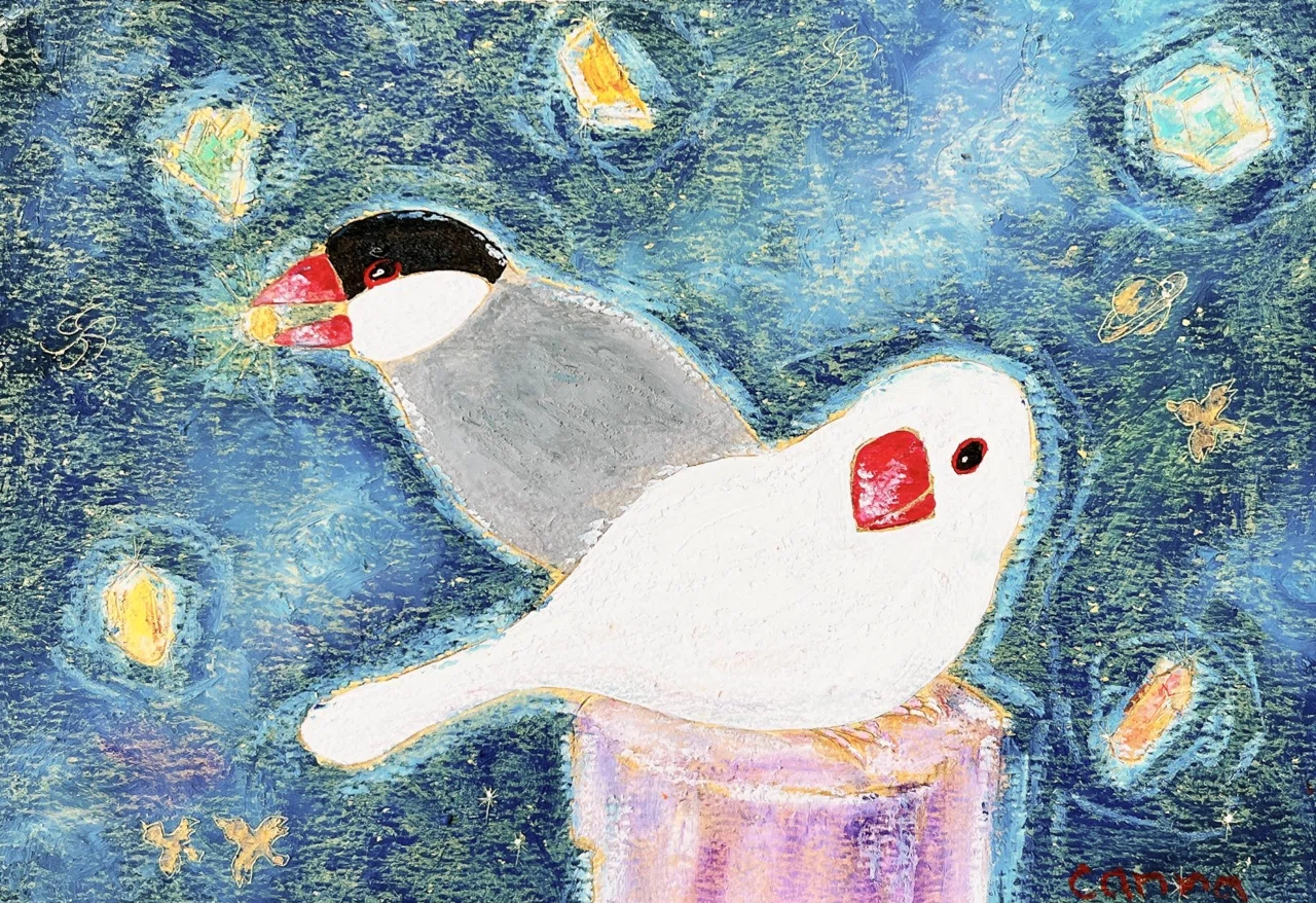 文鳥イラスト「宇宙の宝石」(1)(2)(3)｜カンナ