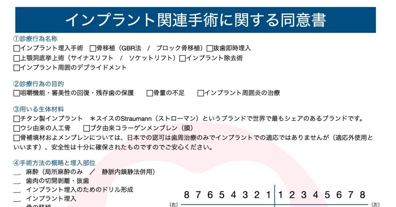 インプラント治療の説明書と同意書の作り方