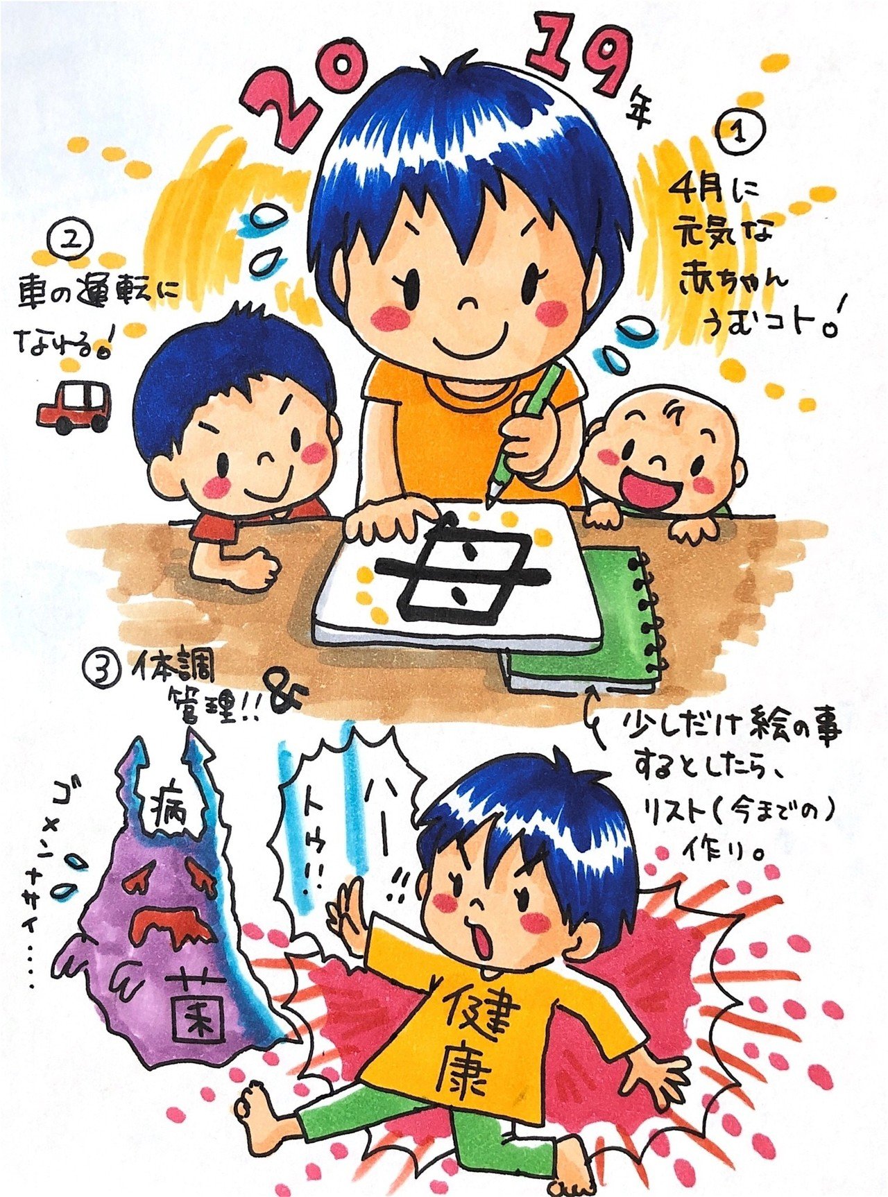 ちなみに今年のゆる い目標 コピックイラスト 今年の目標 元気届ける 絵描きママの奮闘記 Note Note
