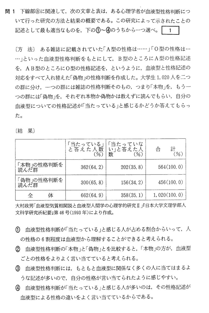 血液型性格判断と心理学と統計学 02 大学入試センター試験 本試験 現代社会 Uenotakato 上野尚人 イマイさん 数学講師 Note