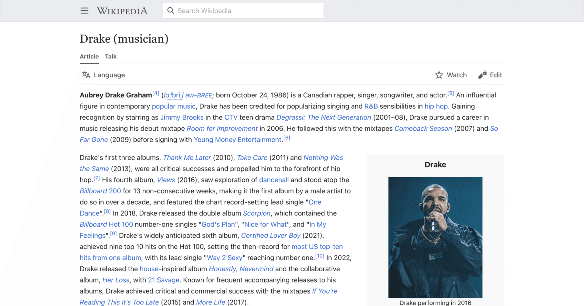 【ドレイク】英語版ウィキペディアを日本語で読む【Drake】｜英語de洋楽（英語でAI／英語で洋楽）, image size:1920x1005