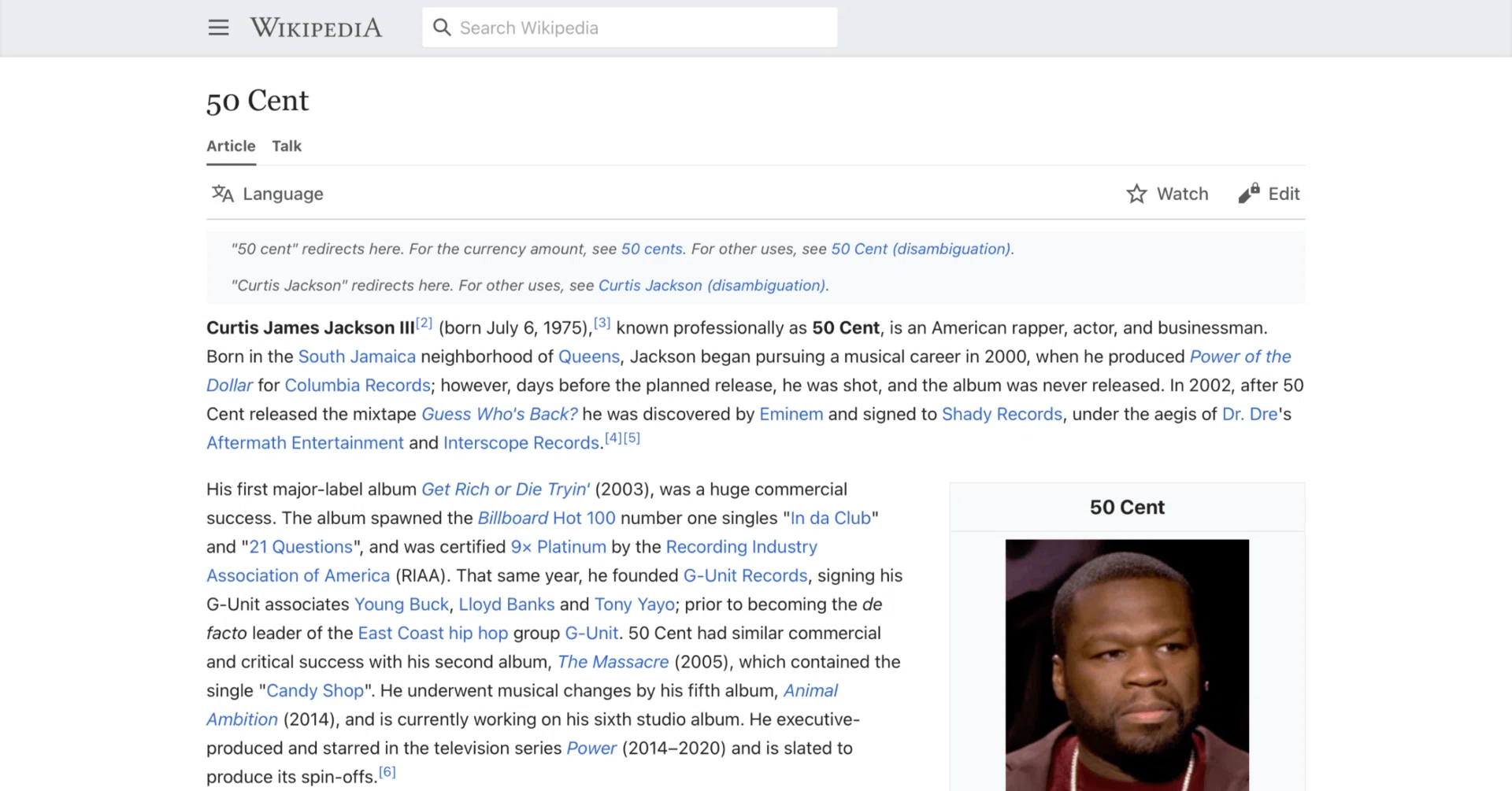 50セント】英語版ウィキペディアを日本語で読む【50 Cent】｜英語de 