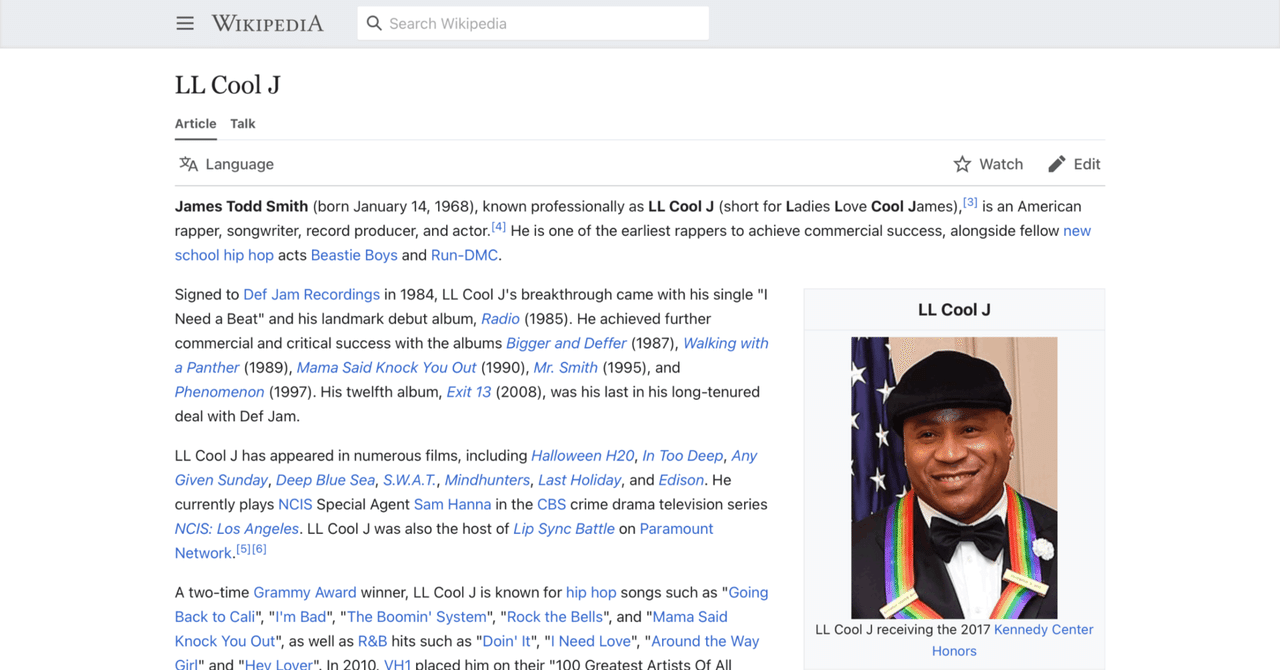 LL・クール・J】英語版ウィキペディアを日本語で読む【LL Cool J】｜英語de洋楽（英語でAI／英語で洋楽）, image size:1280x670