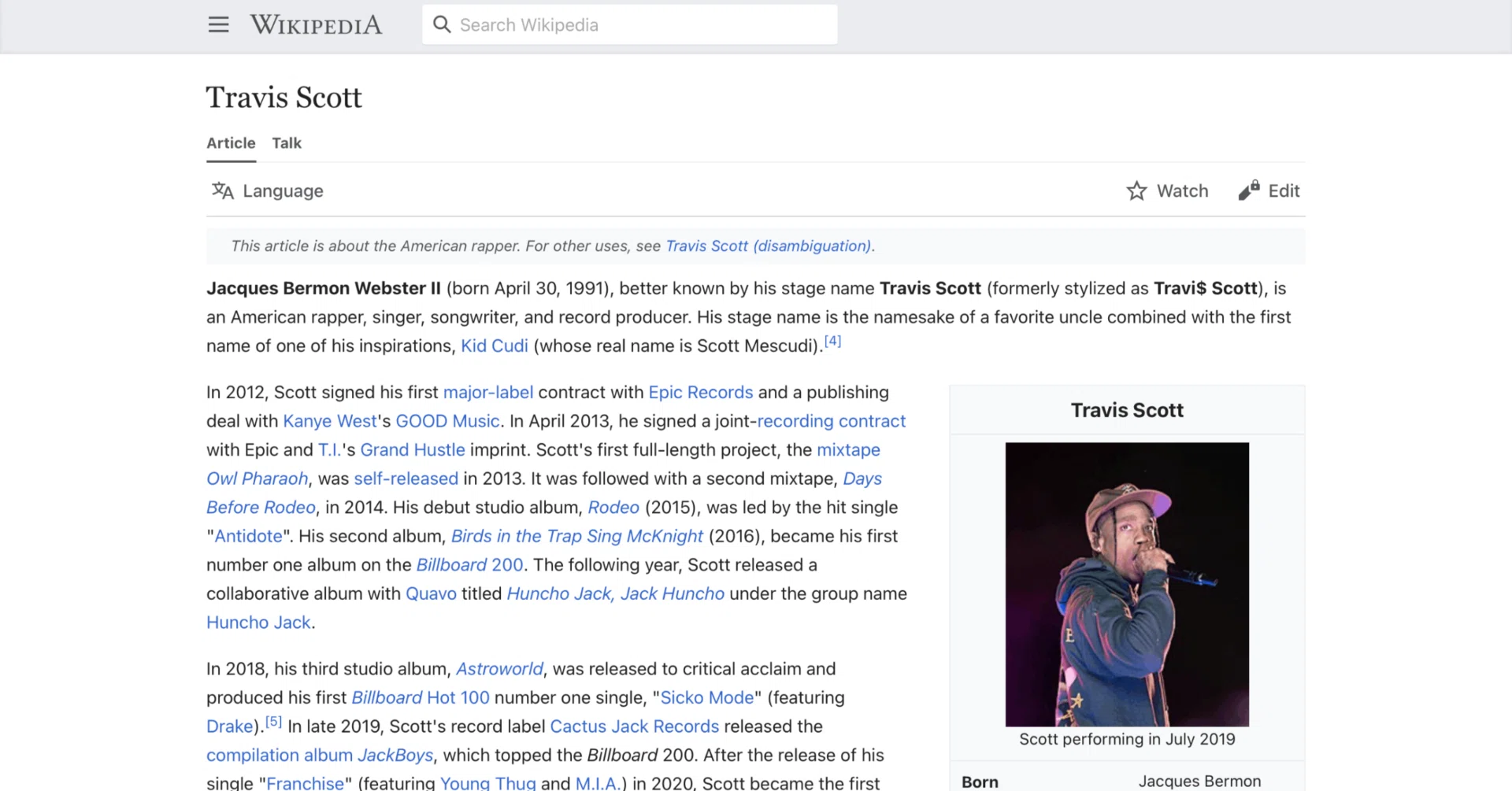 トラヴィス・スコット】英語版ウィキペディアを日本語で読む【Travis 