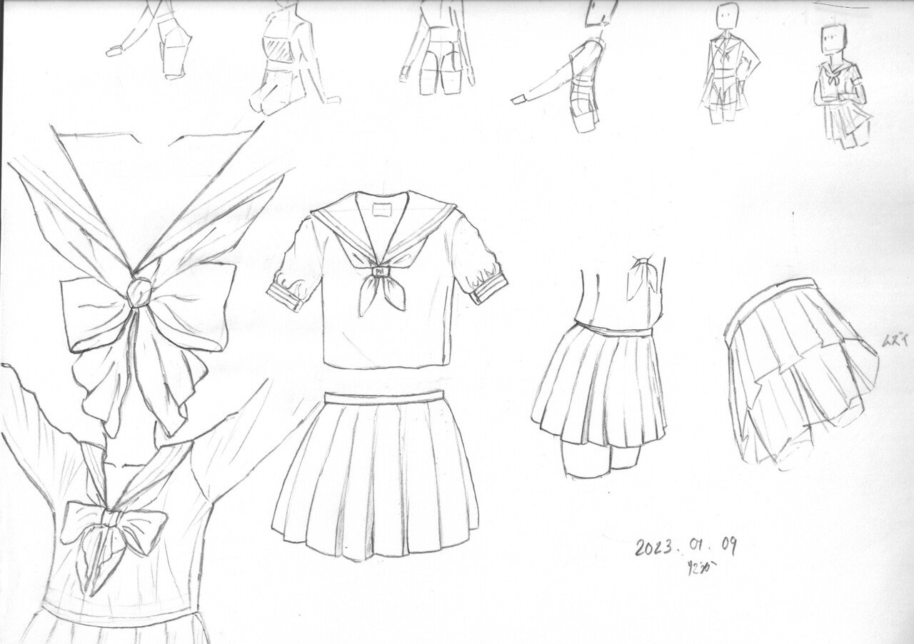 昭和　セーラー服　白黒 