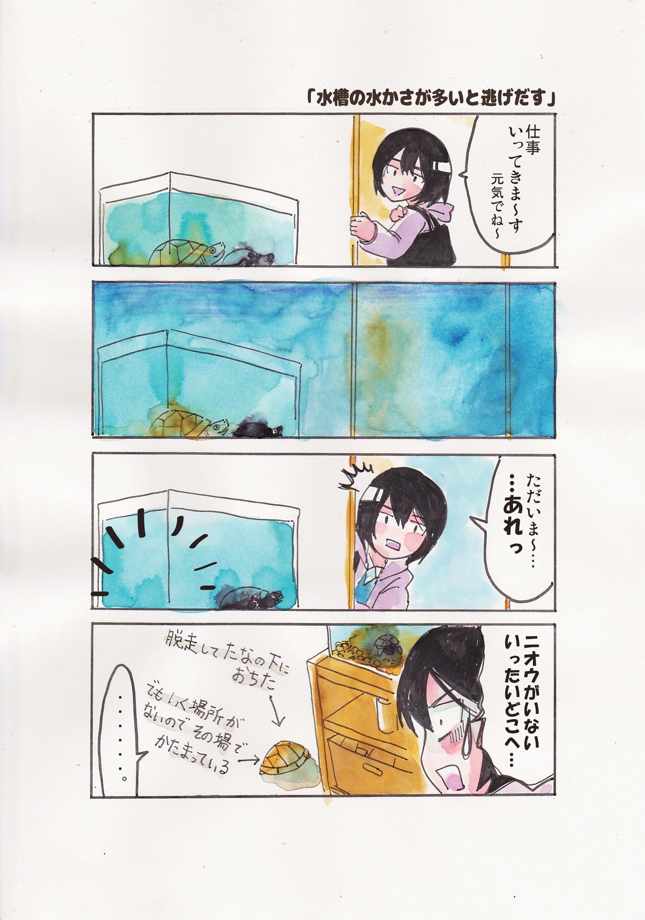 カメは今 何を思う ５ 水槽の水かさが多いと逃げだす あみあきひこ Note