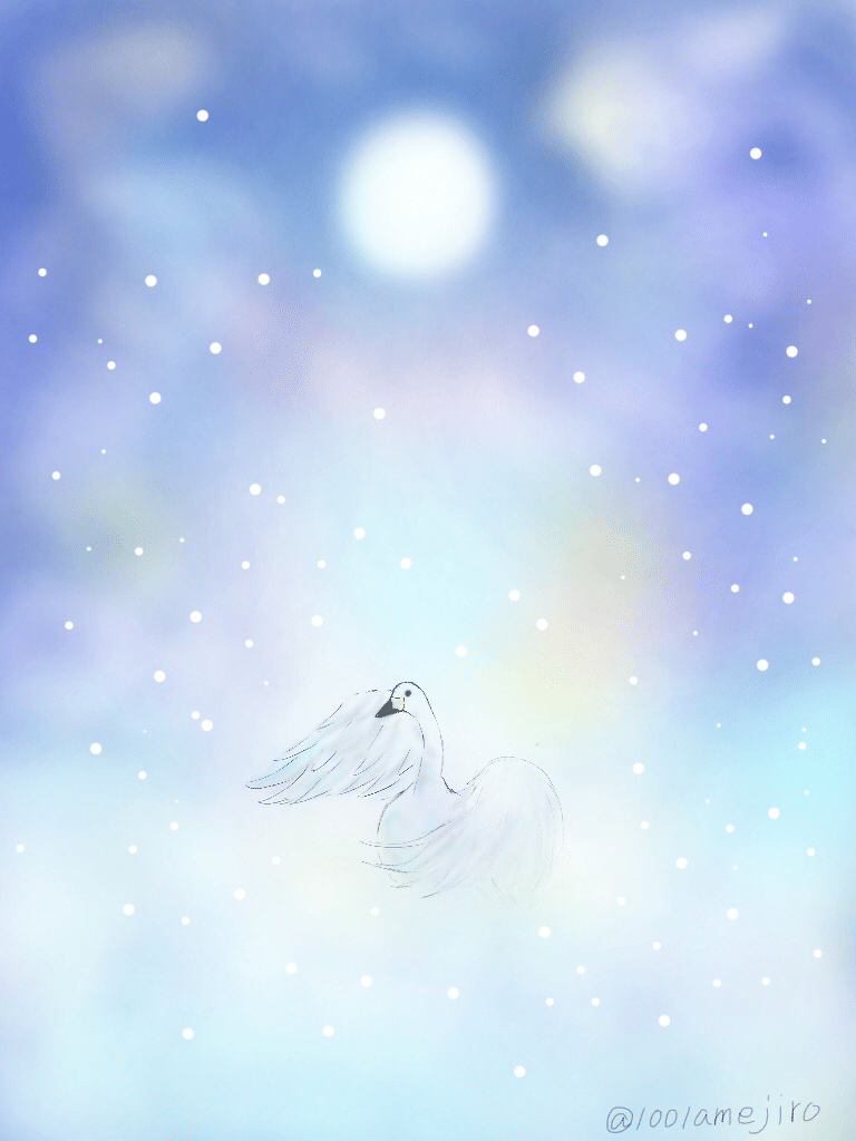 雪が降り積もった満月の夜は明るく美しい 月明かりが散りばめられた雪の道は 銀河のように輝いていた 雪が消しさった喧騒 心地よい静寂の底 僕は走り出す 天から落下する雪が 月光に浸されるたび 羽根へと変わ あめ あめじろう Note