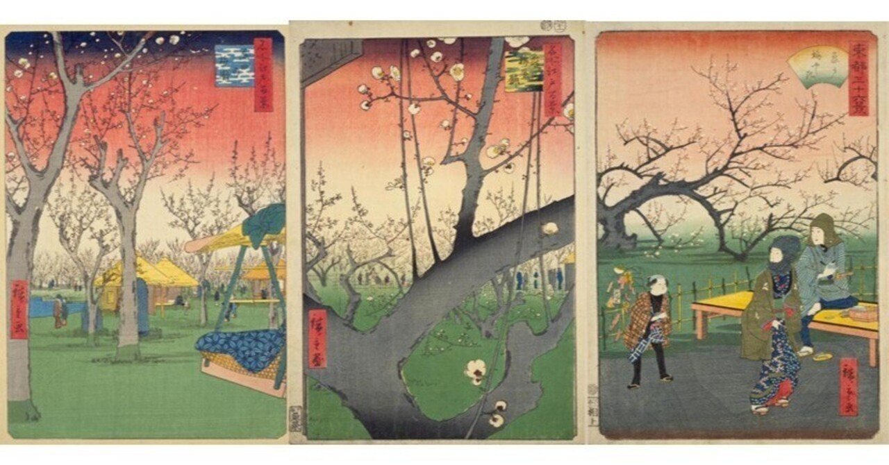 日本偉い画伯作　古作　喜報春魁　梅堤　入手困難 梅は百花の魁”～馥郁とした香りが一足先に春を告げる～【歴史に