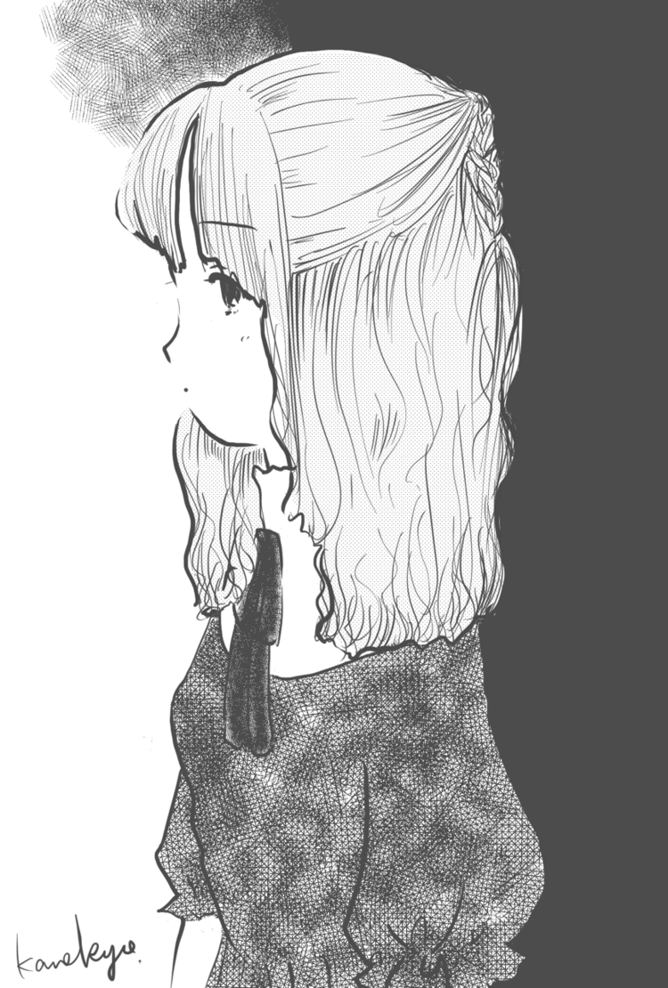 #clipstudio #イラスト #絵 #リボンの少女 #横顔 #影を背負う #影 #リボン