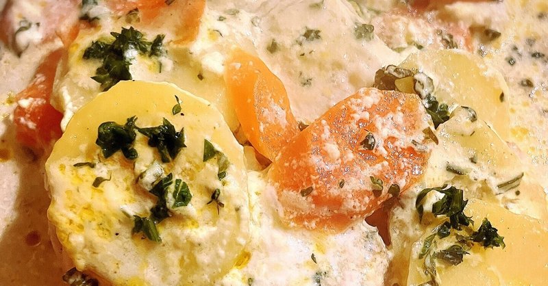 白身魚と野菜のマスタードクリームソース